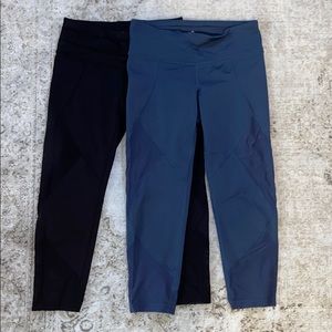 Athleta capri leggings in black and a steel blue